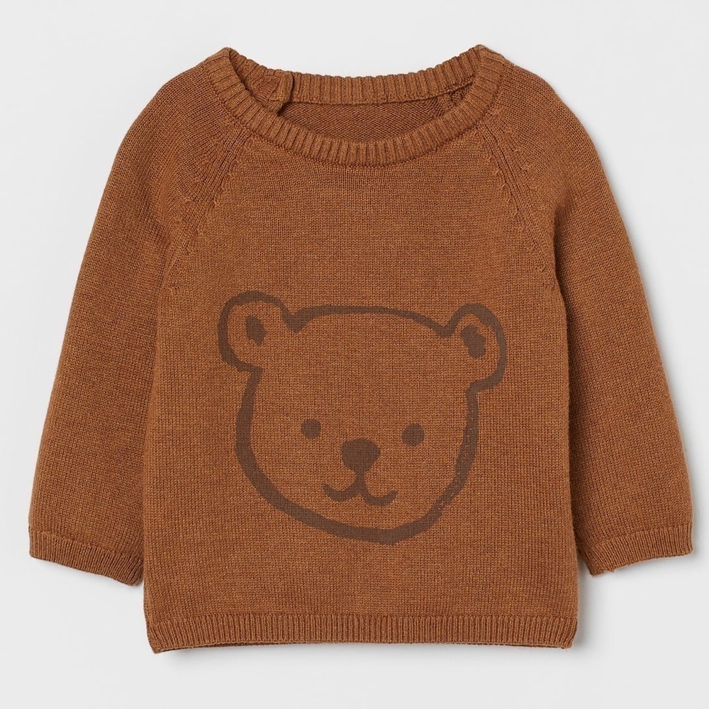 H&M Toddler Camel Knit Unisex Teddy Bear Toddler Sweater 18 Months